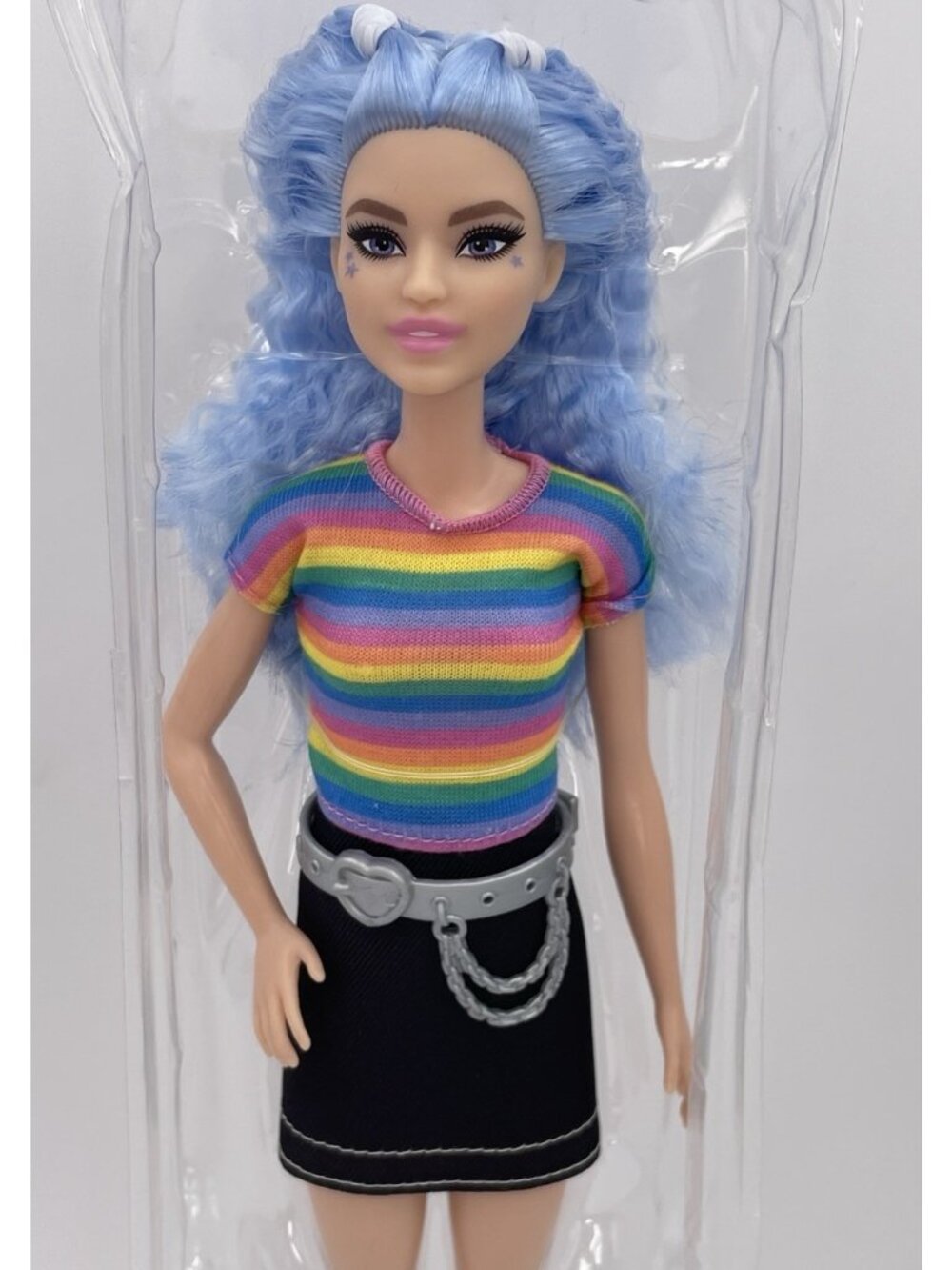 Mattel Barbie Fashionista Doll 170 Blue Hair Rainbow Top Black Skirt NIB Rare - Picture 7 of 12